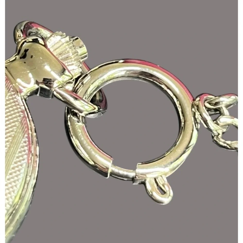 New FOSSIL POCKET WATCH Date Indicator QUARTZ/BATTERY Silver Tone GRAY DIAL